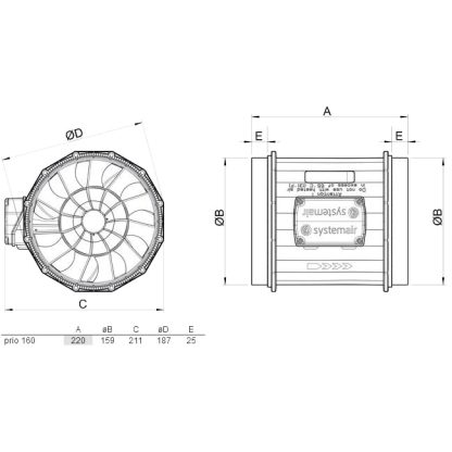 Kanalfläkt Systemair Prio 160 EC-1931